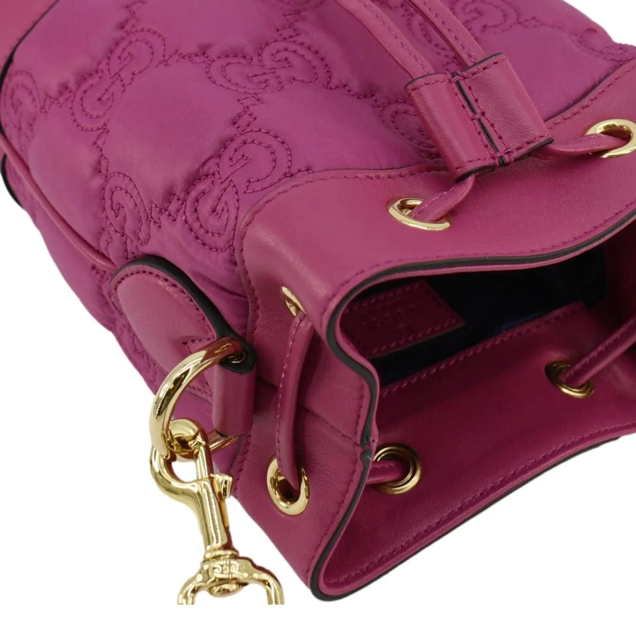 GUCCI GG Matelasse Nylon Bucket Crossbody Bag Pink 728231