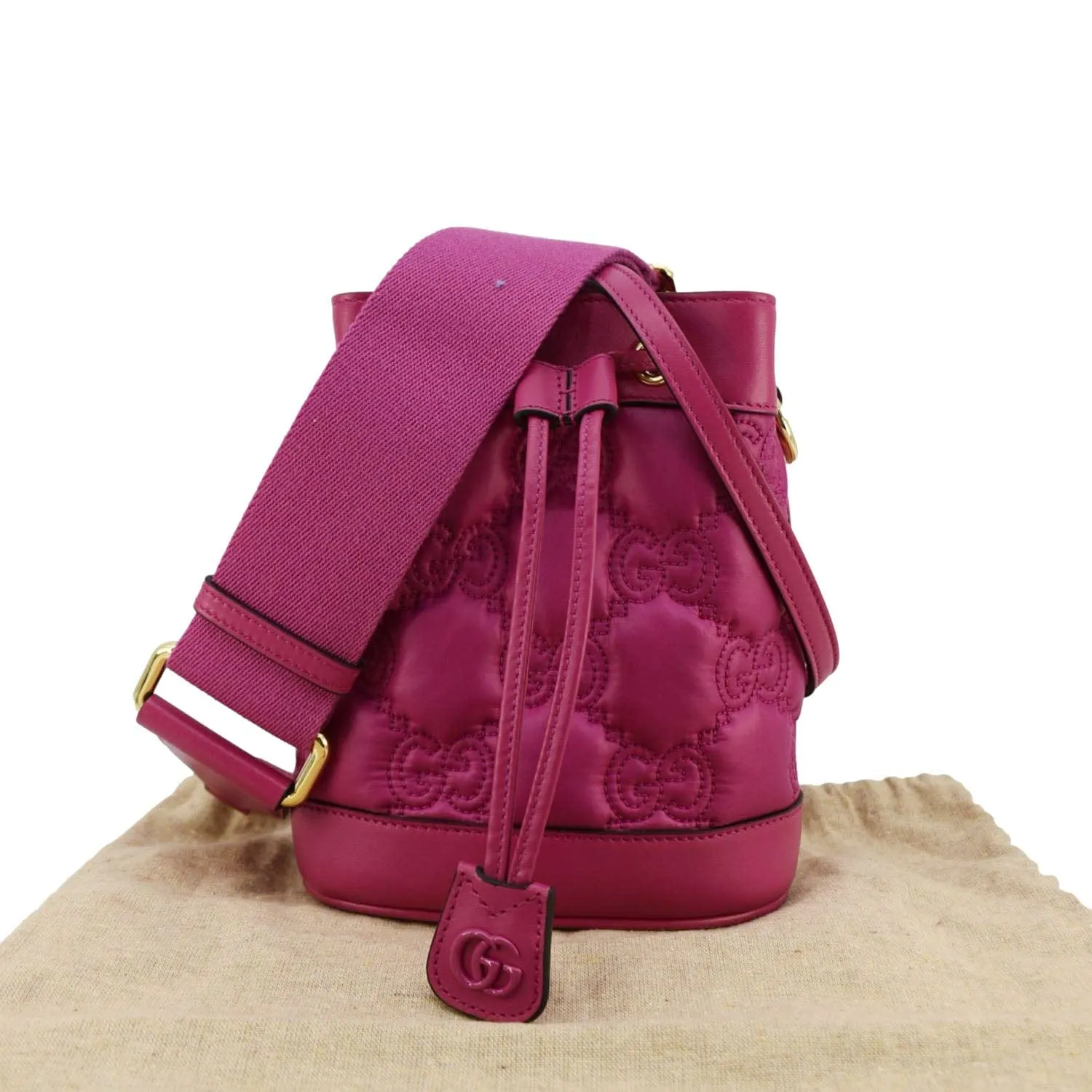 GUCCI GG Matelasse Nylon Bucket Crossbody Bag Pink 728231