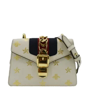 GUCCI Sylvie Mini Bee Star Leather Crossbody Bag Off White 470270