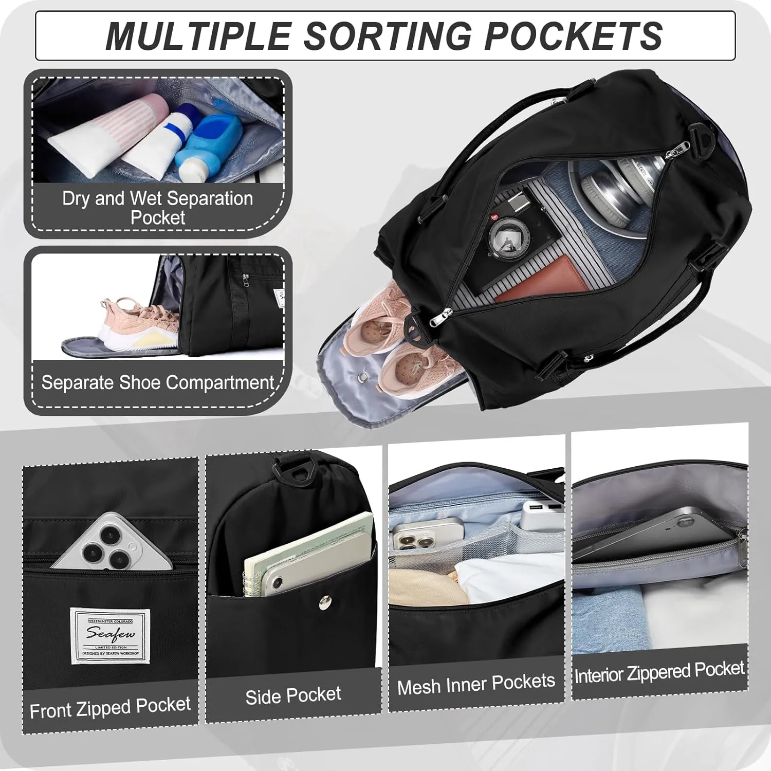 Gym Bag With Shoe Compartment (Purple, Sky Blue)