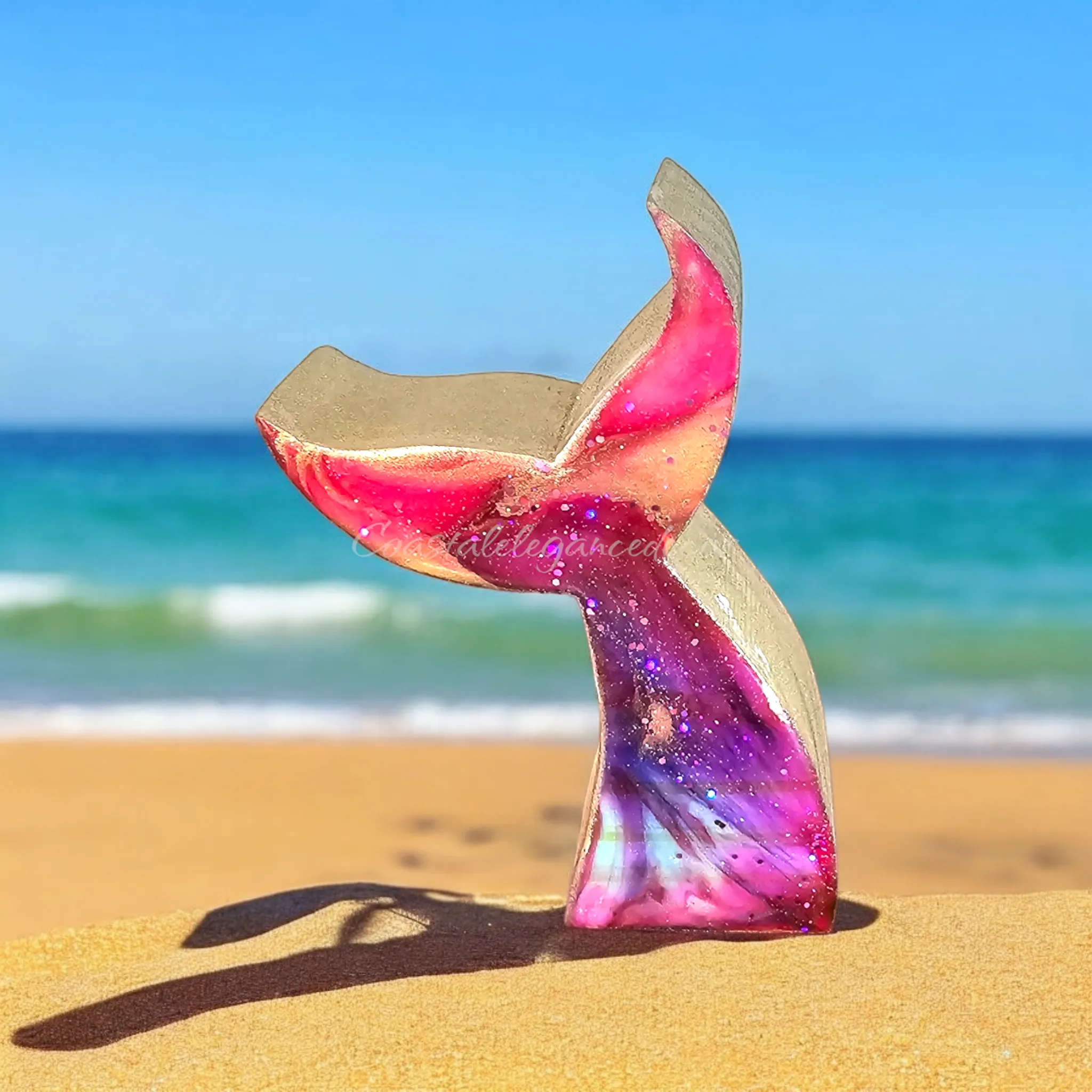 Handmade Whimsey Sparkly Mermaid Tail Chunky Wood Decorative Figurine