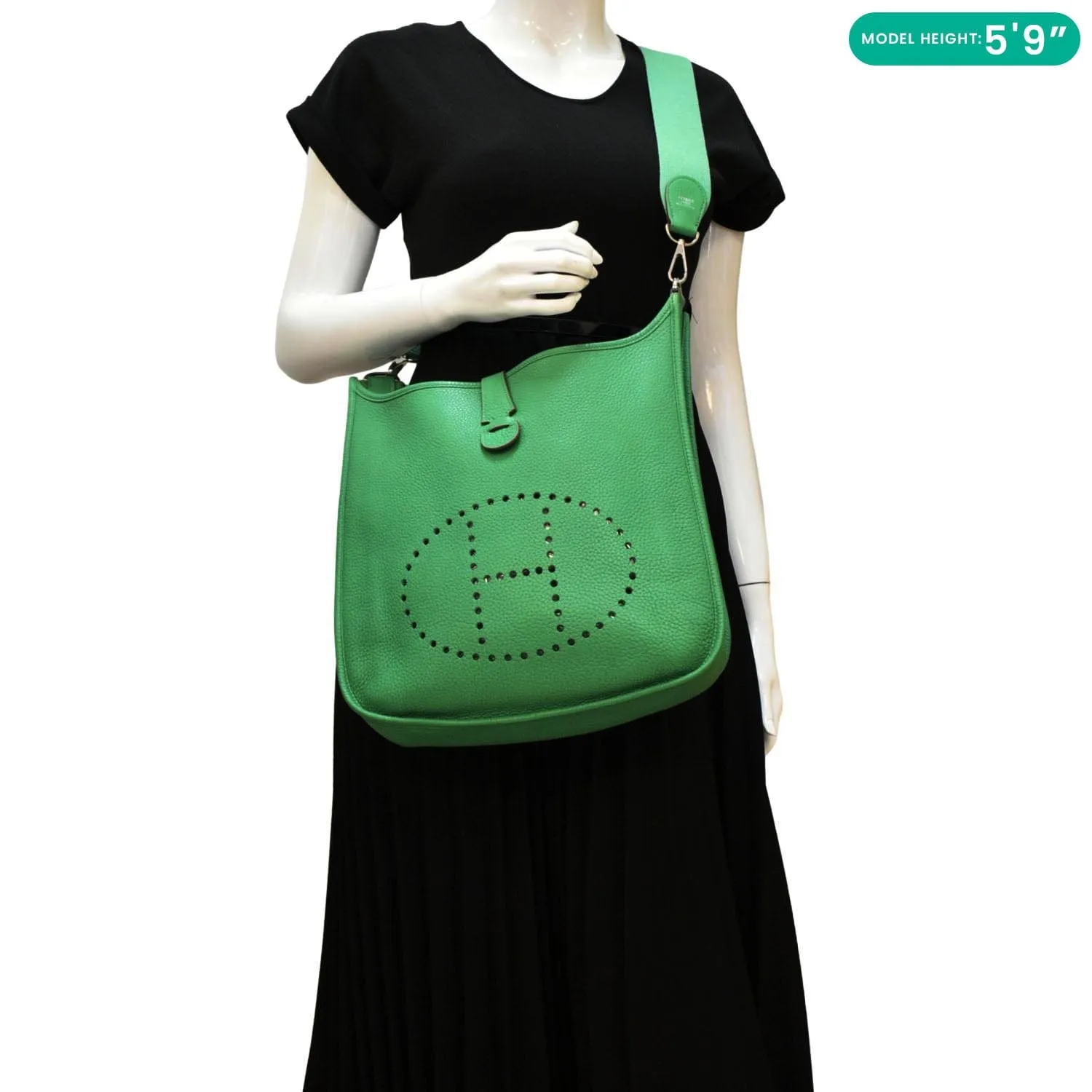 HERMES Evelyne PM III Clemence Leather Crossbody Bag Green