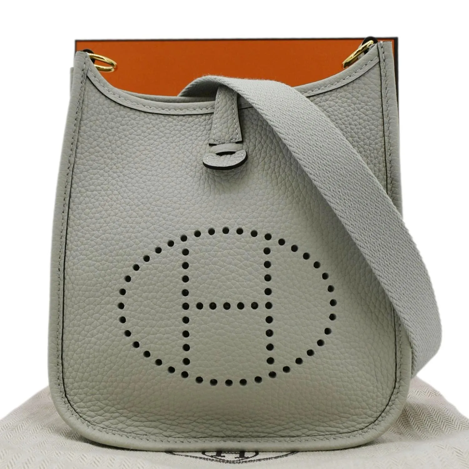 HERMES Evelyne TPM Clemence Leather Crossbody Bag Light Grey