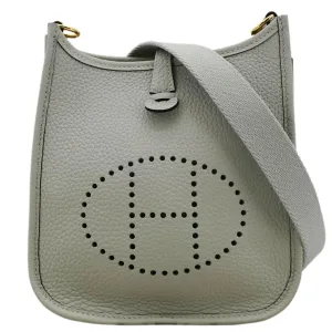 HERMES Evelyne TPM Clemence Leather Crossbody Bag Light Grey