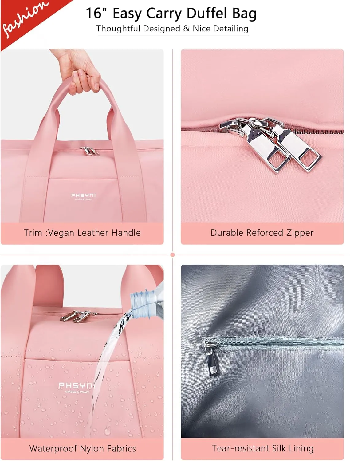 in for with Compact 16" Gym & for Travel Shoe Reliable Compartment, Wet Pocket Sports Stylish Perfect Pink Workouts, - Mini Women Retro-inspired Duffle & Bag