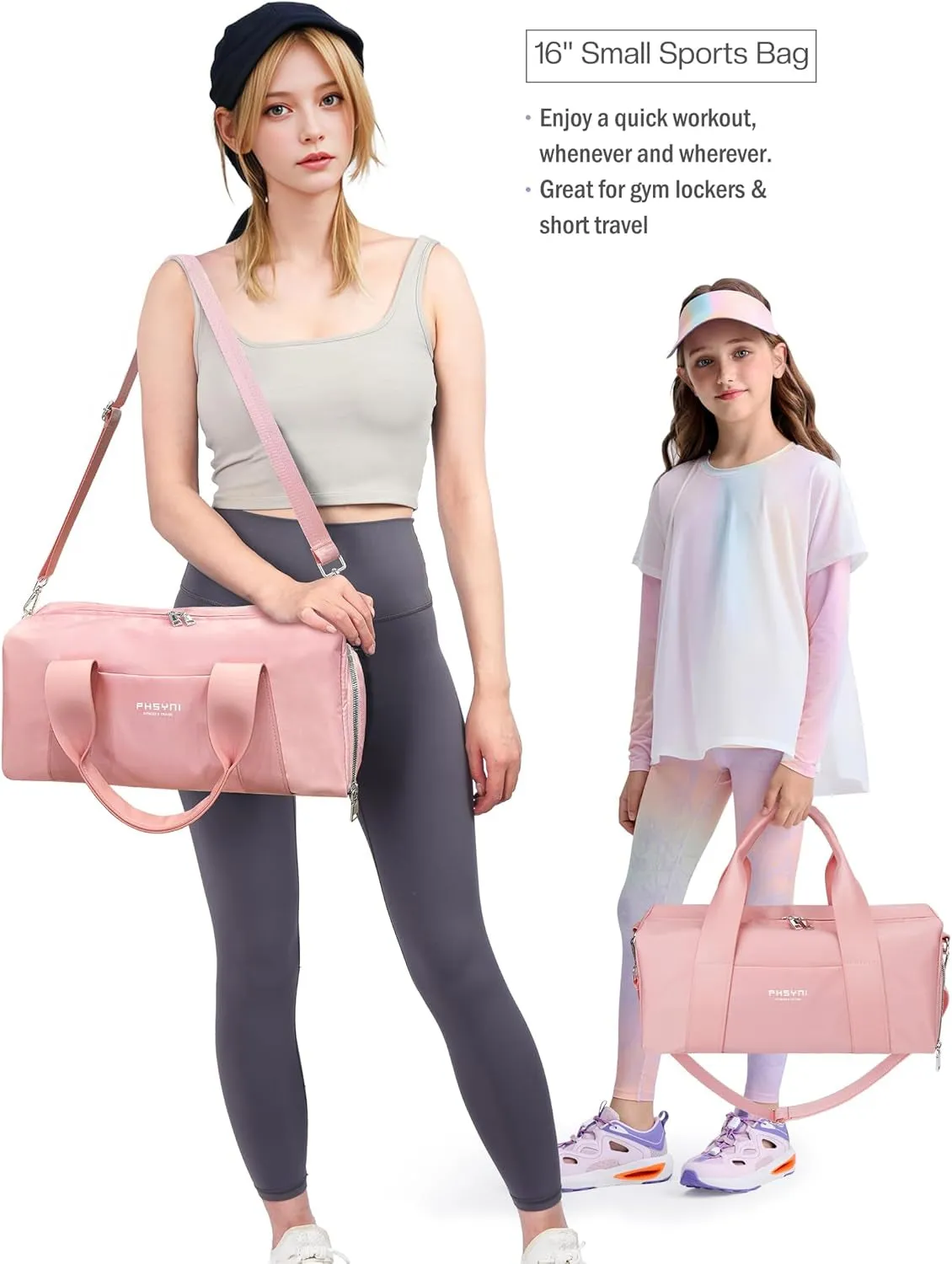 in for with Compact 16" Gym & for Travel Shoe Reliable Compartment, Wet Pocket Sports Stylish Perfect Pink Workouts, - Mini Women Retro-inspired Duffle & Bag