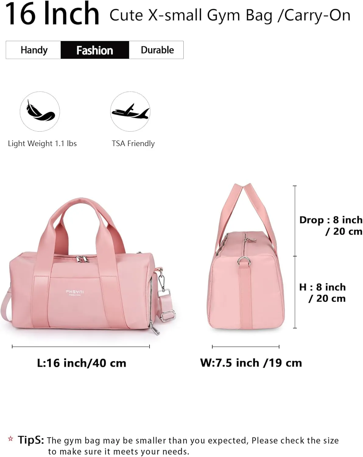 in for with Compact 16" Gym & for Travel Shoe Reliable Compartment, Wet Pocket Sports Stylish Perfect Pink Workouts, - Mini Women Retro-inspired Duffle & Bag