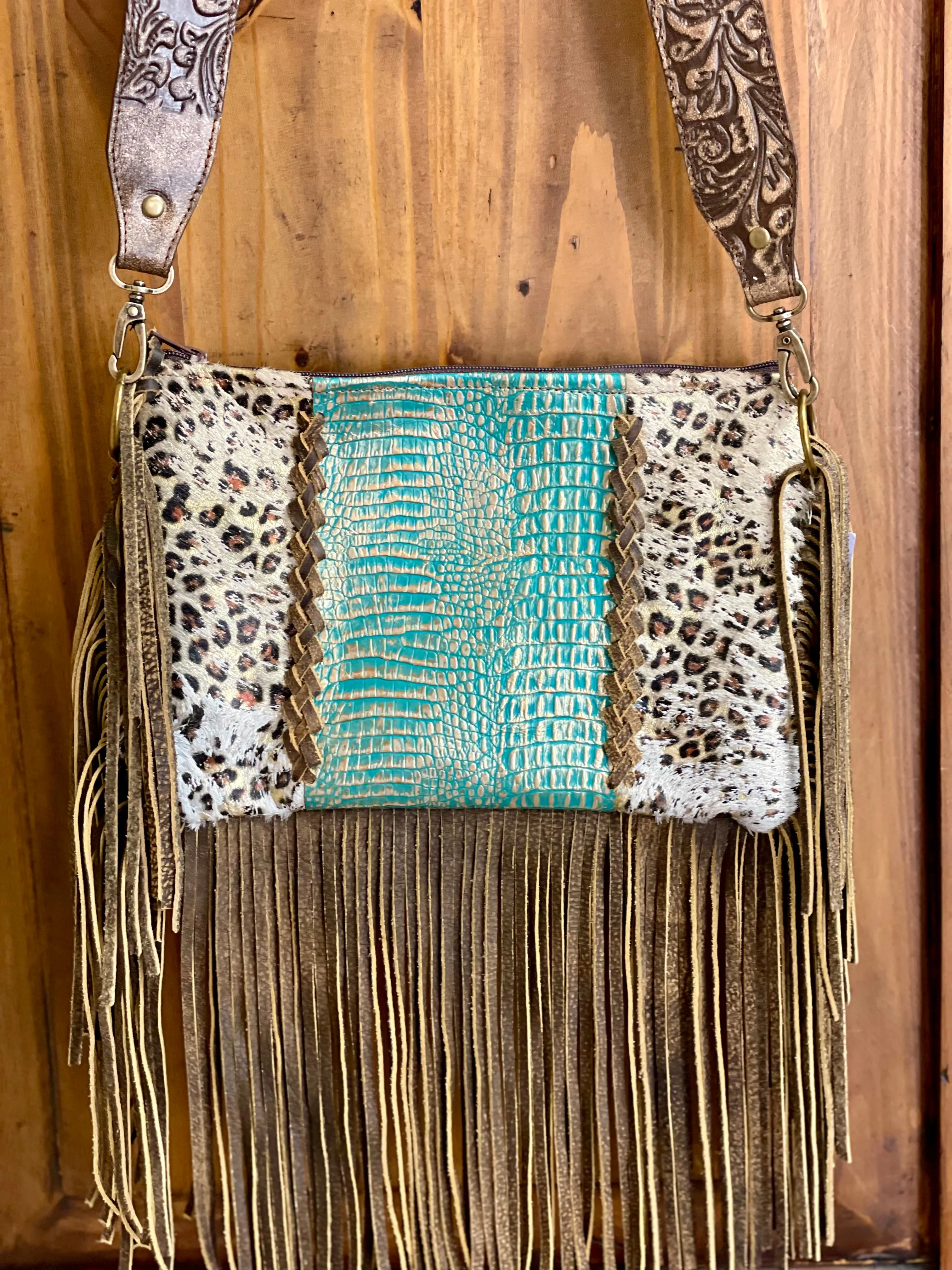 Keep It Gypsy Braided Maxine Cactus Creek Leather/Hide TealCroc Crossbody Purse