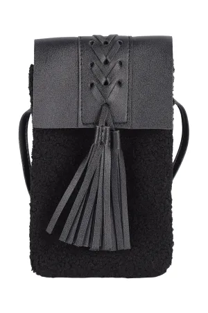 LEATHER BRAIDED TASSEL SHERPA W/ CROSSBODY CELL PHONE BAG