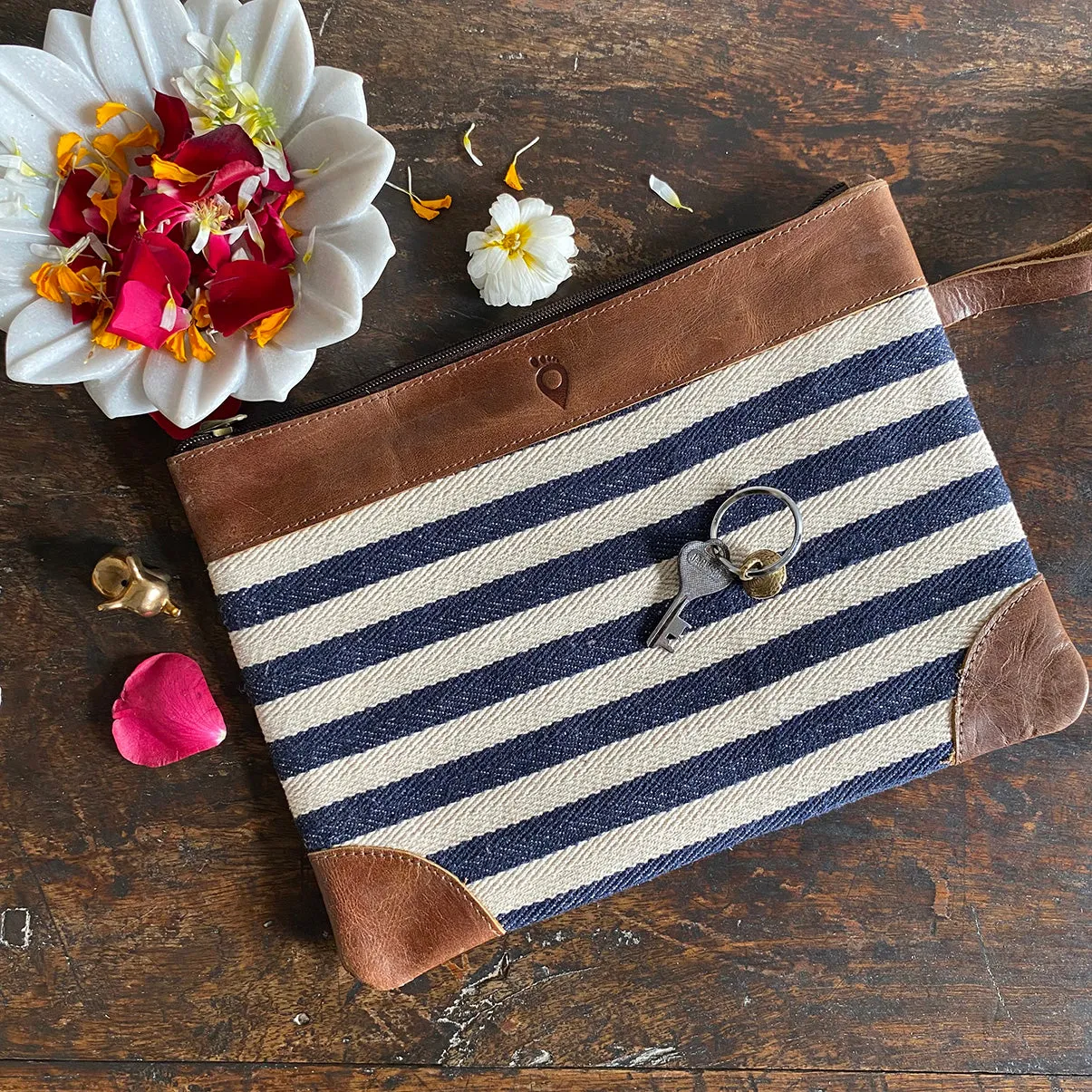 Leather Clutch // Blue Stripe