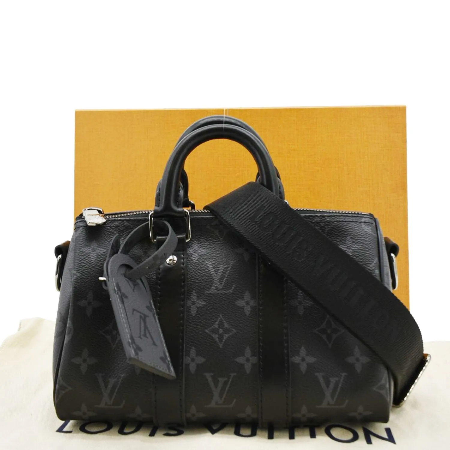 LOUIS VUITTON Keepall 25 Bandouliere Monogram Eclipse Reverse Canvas Crossbody Bag Black