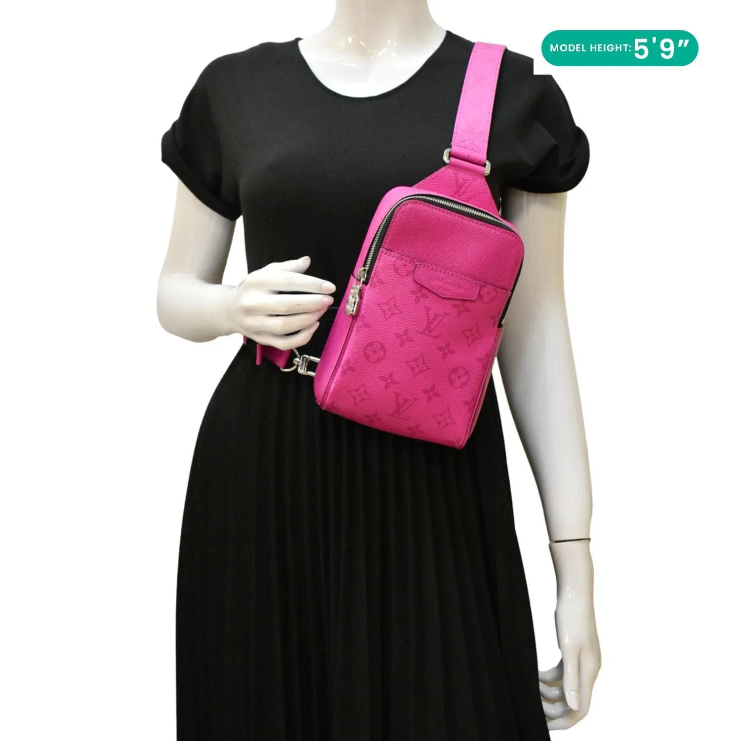 LOUIS VUITTON Outdoor Slingbag Monogram Taigarama Leather Crossbody Bag Fuchsia
