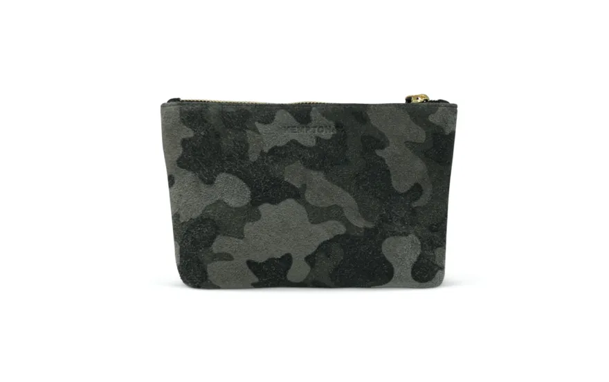 MARLBOROUGH COSMETIC CASE GREY SHEARLING AND CAMO SUEDE