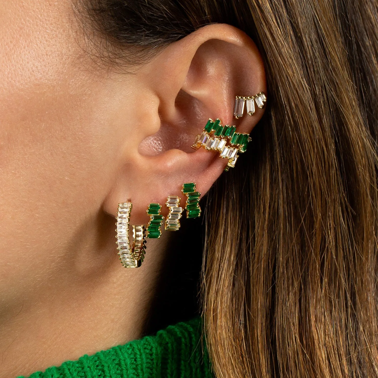 Mini Scattered Baguette Huggie Earring