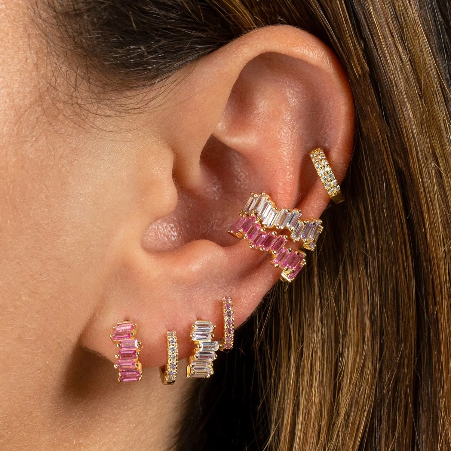 Mini Scattered Baguette Huggie Earring