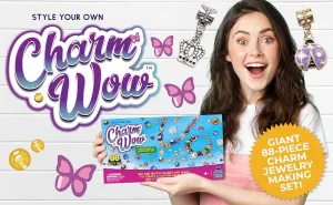 New CharmWow Kids Jewellery Making Kit with Sparkly Beads & Designer Charms - Cool Necklace & Bracelet Making Kit! 88 Piece! Ages 4 