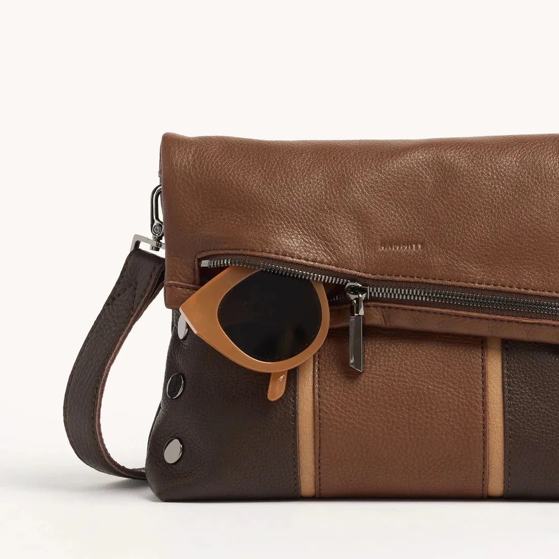 NEW Hammitt VIP Medium Orchestra Brown/Gunmetal Leather Crossbody Clutch