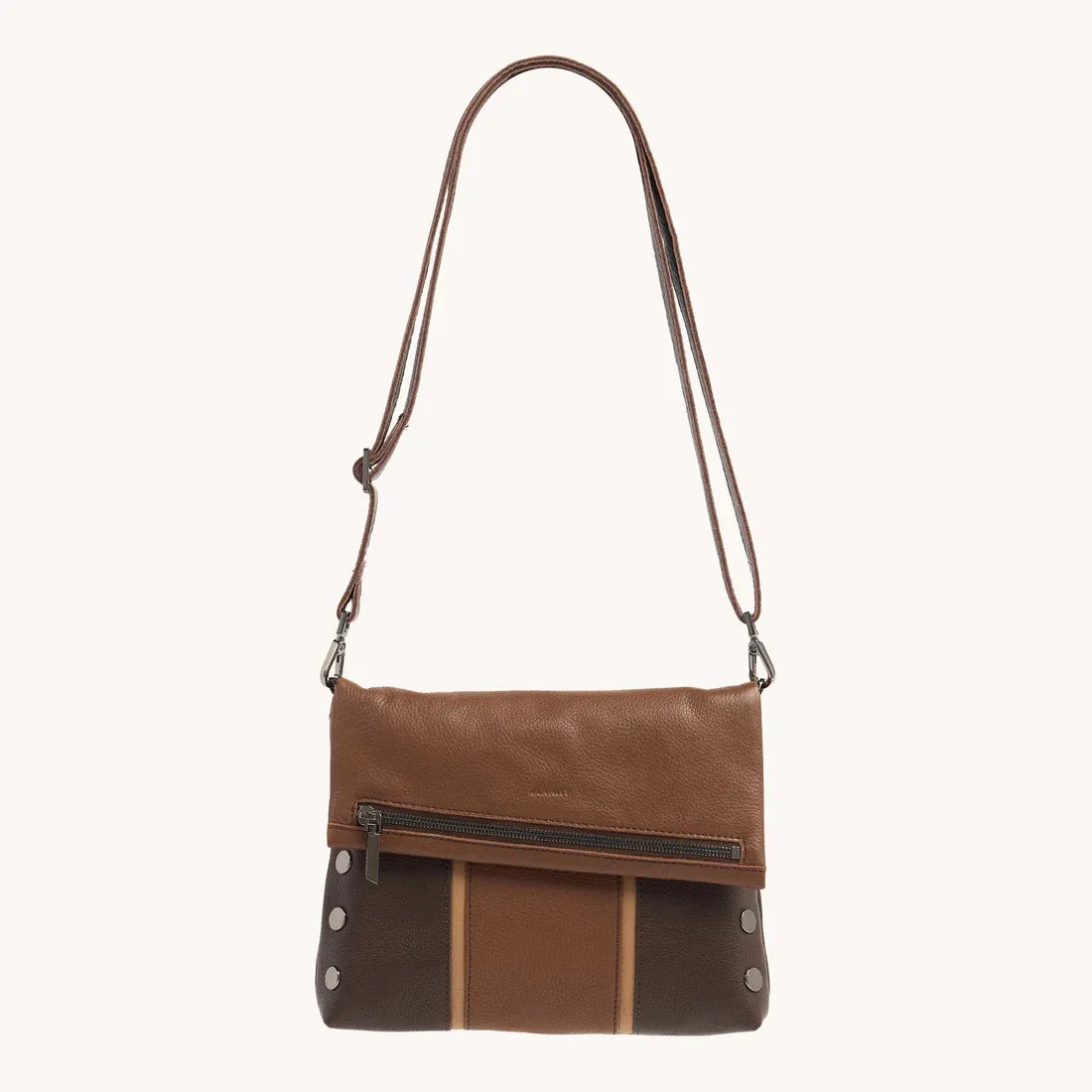 NEW Hammitt VIP Medium Orchestra Brown/Gunmetal Leather Crossbody Clutch