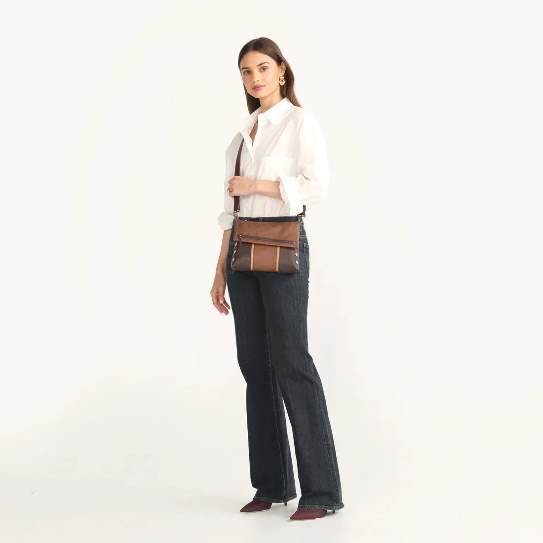NEW Hammitt VIP Medium Orchestra Brown/Gunmetal Leather Crossbody Clutch