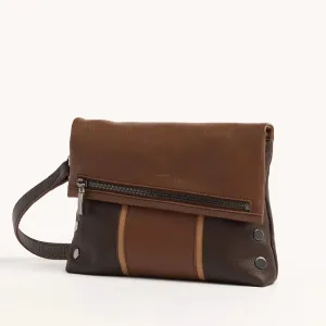NEW Hammitt VIP Medium Orchestra Brown/Gunmetal Leather Crossbody Clutch