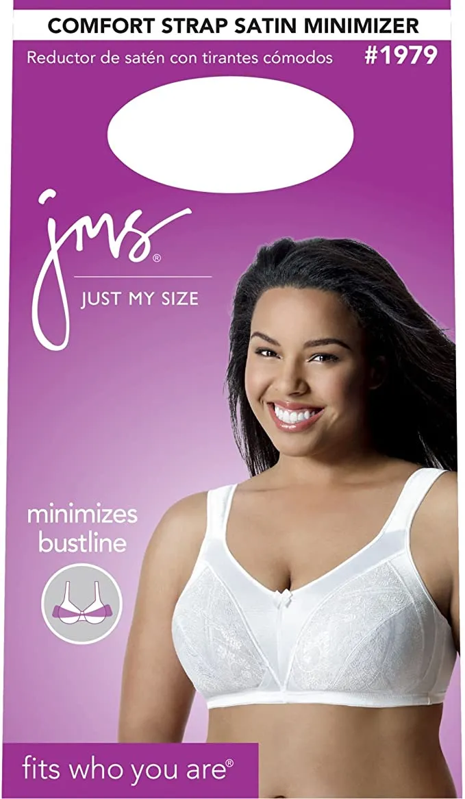 New in package! Just My Size Womens Seamless comfort strap satin minimizer bra, white, sz 38D! Also Fits 40C & 42B