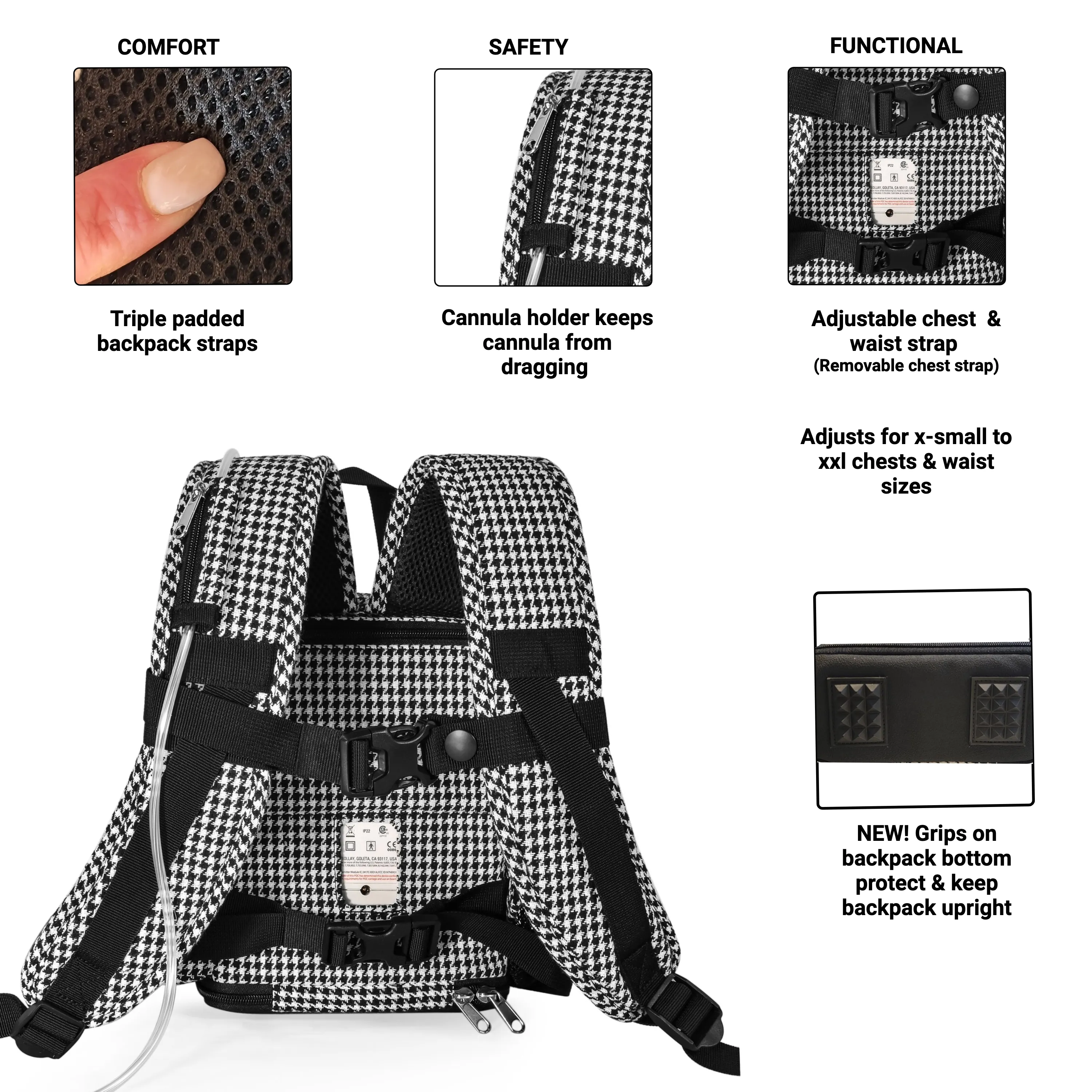o2totes Inogen One G5 Lightweight Backpack w/Pockets - Houndstooth