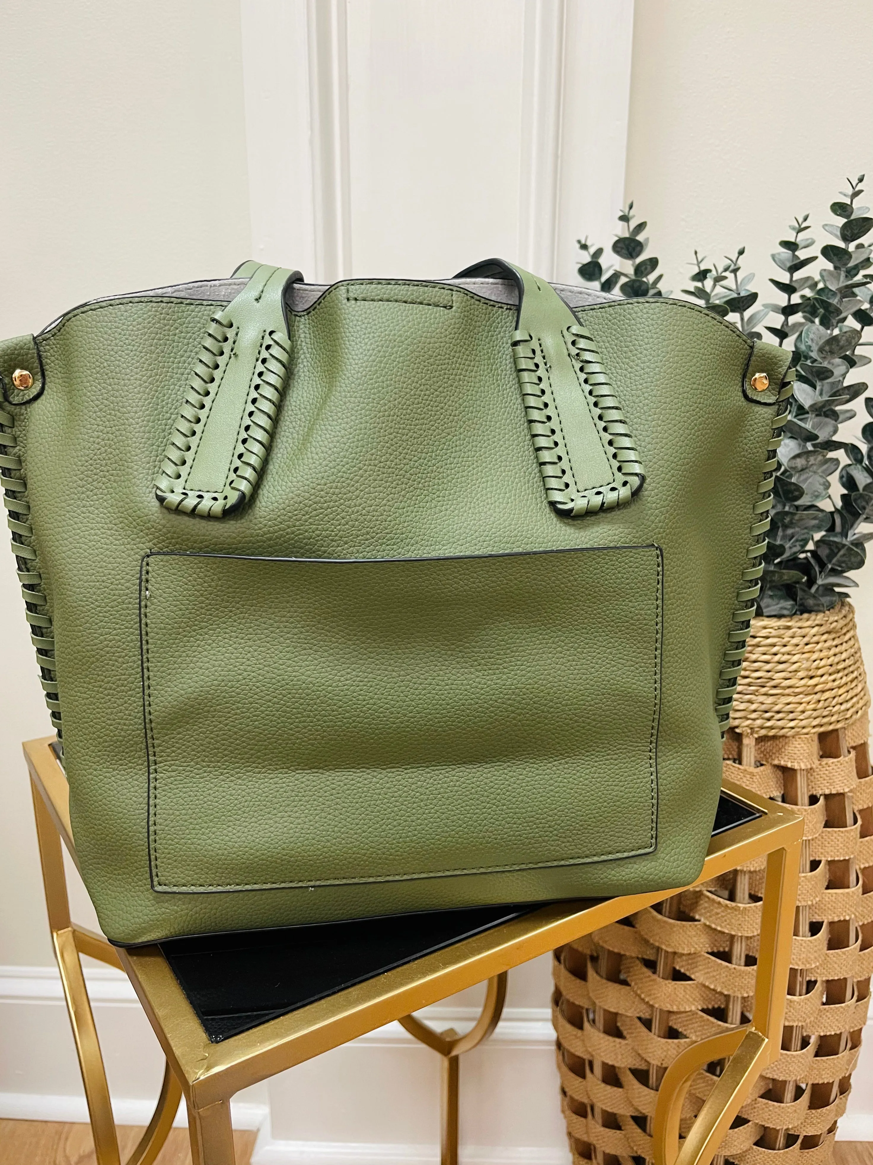 Olive Whipstitch Tote