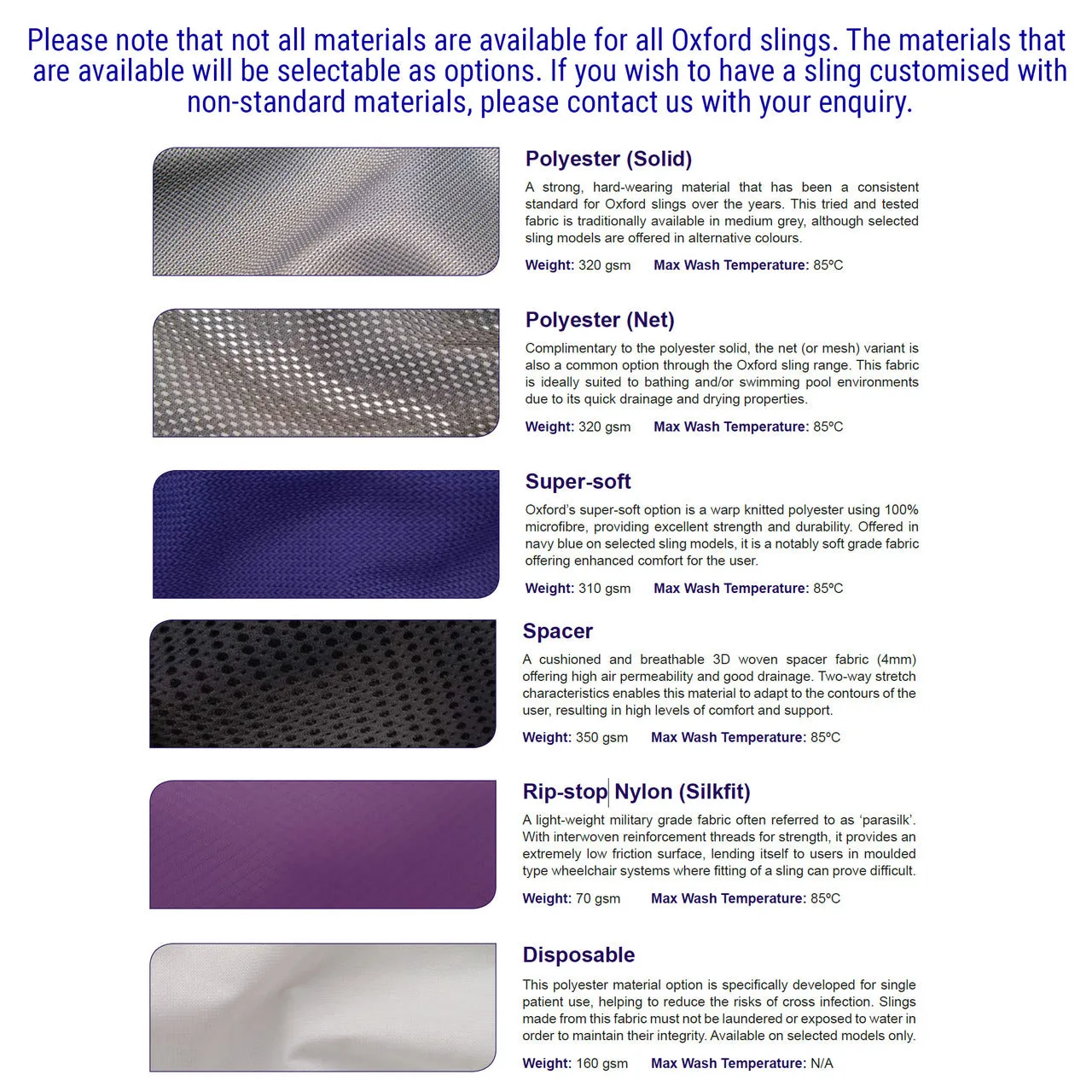Oxford Full Back Disposable Slings