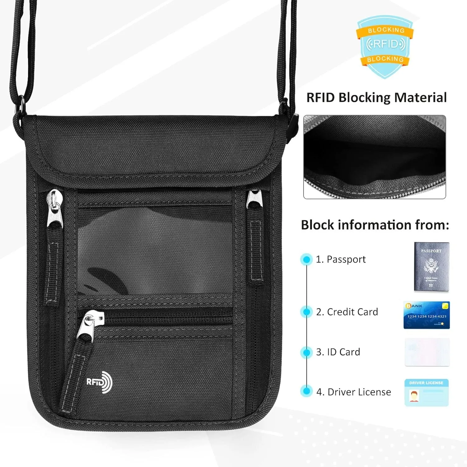 Passport Holder Neck Pouch Travel Wallet for Women and Men