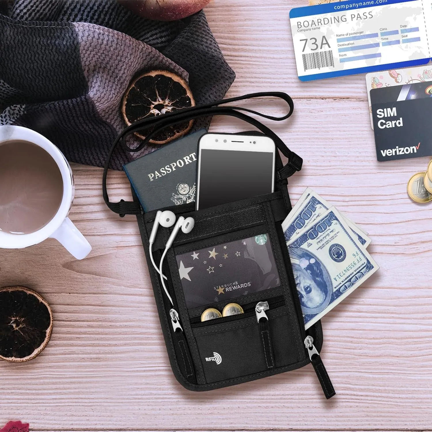 Passport Holder Neck Pouch Travel Wallet for Women and Men
