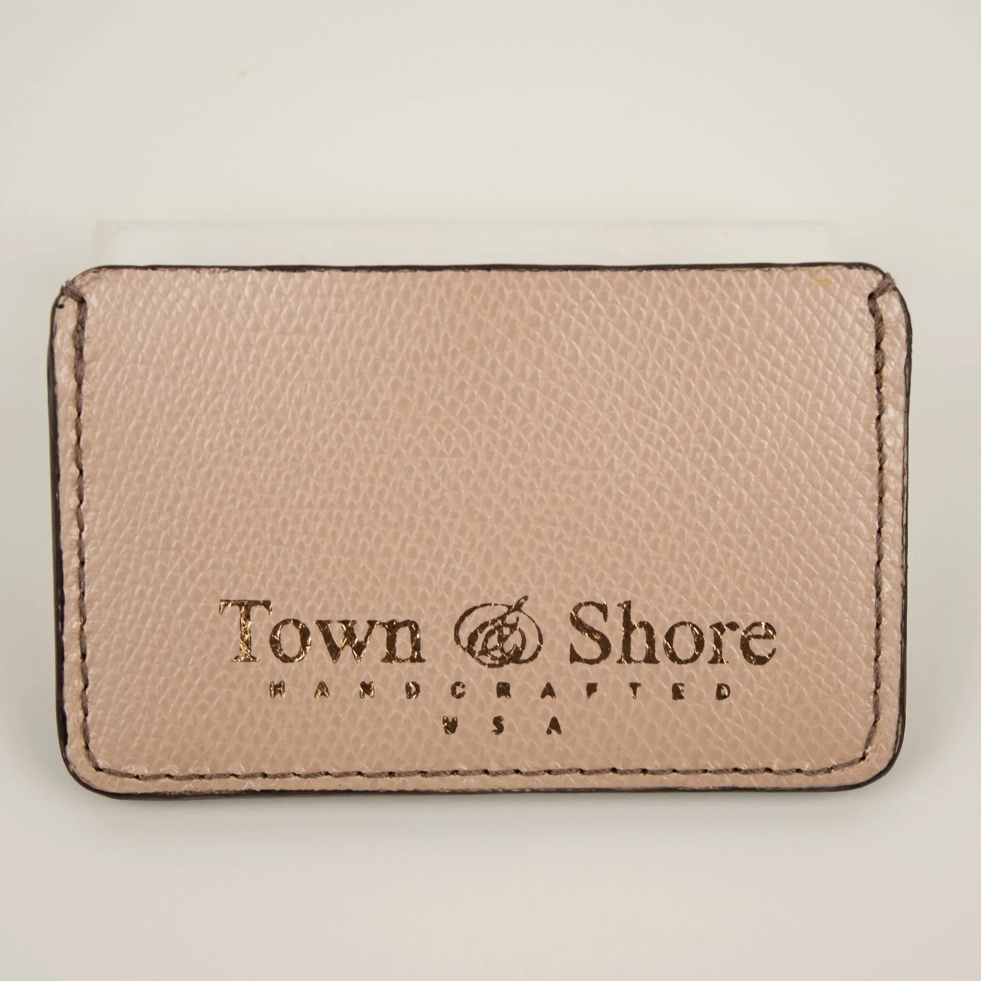 Pebbled Grain Leather Card Case in Frosted Coral