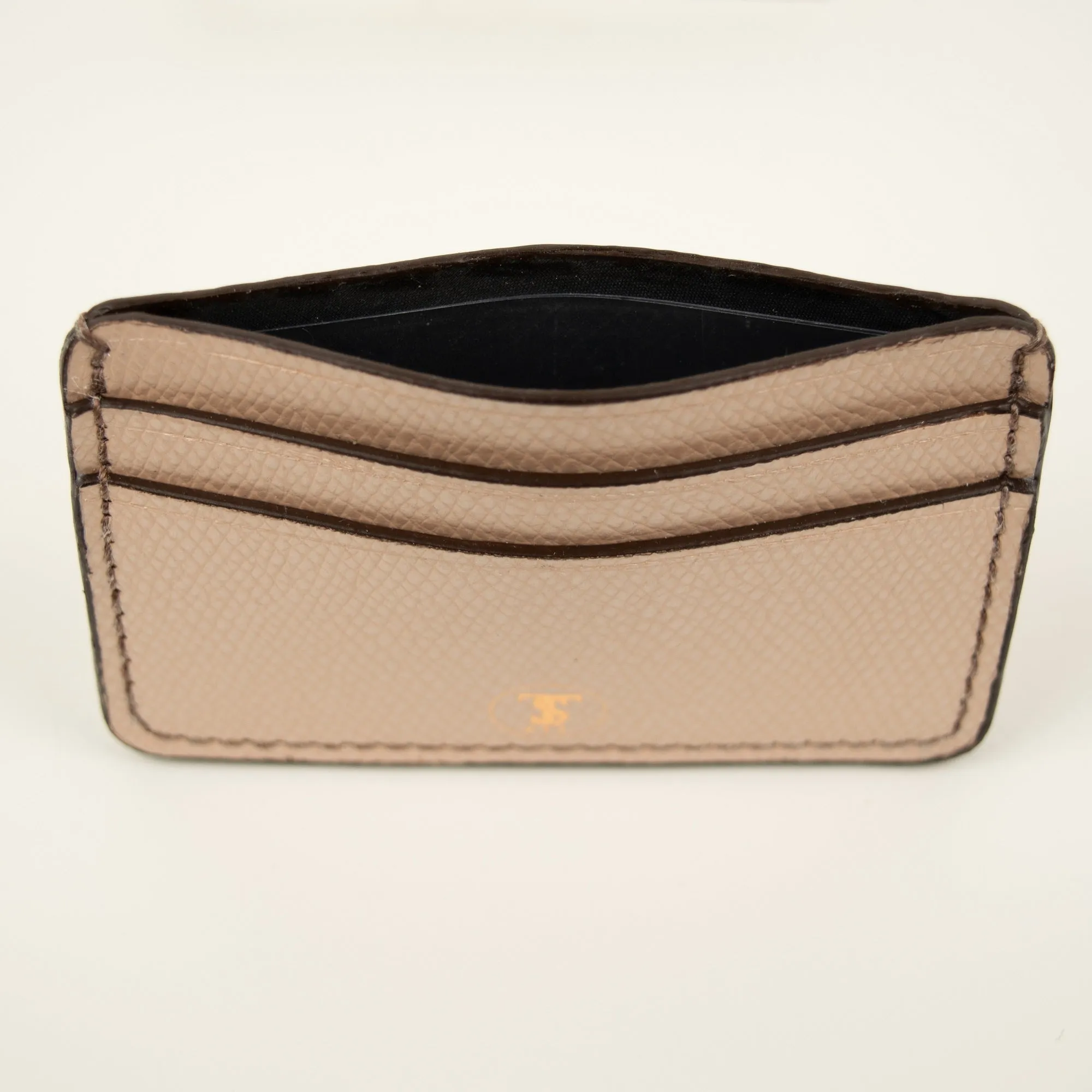 Pebbled Grain Leather Card Case in Frosted Coral