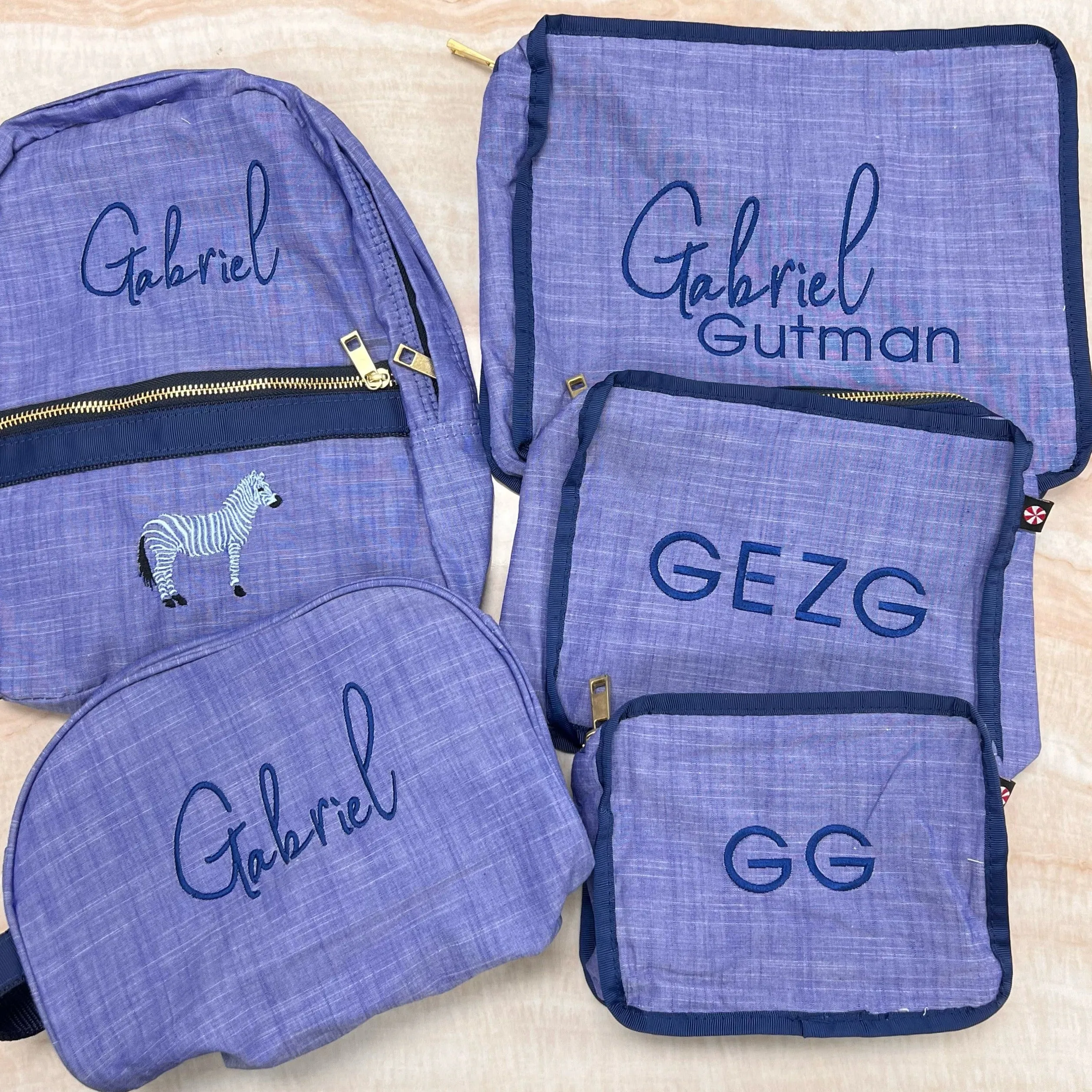Personalized Chambray Blue Navy Traveler Pouch