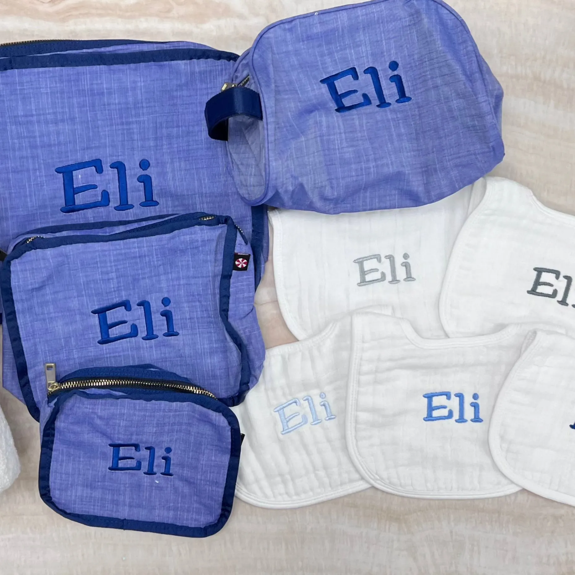 Personalized Chambray Blue Navy Traveler Pouch
