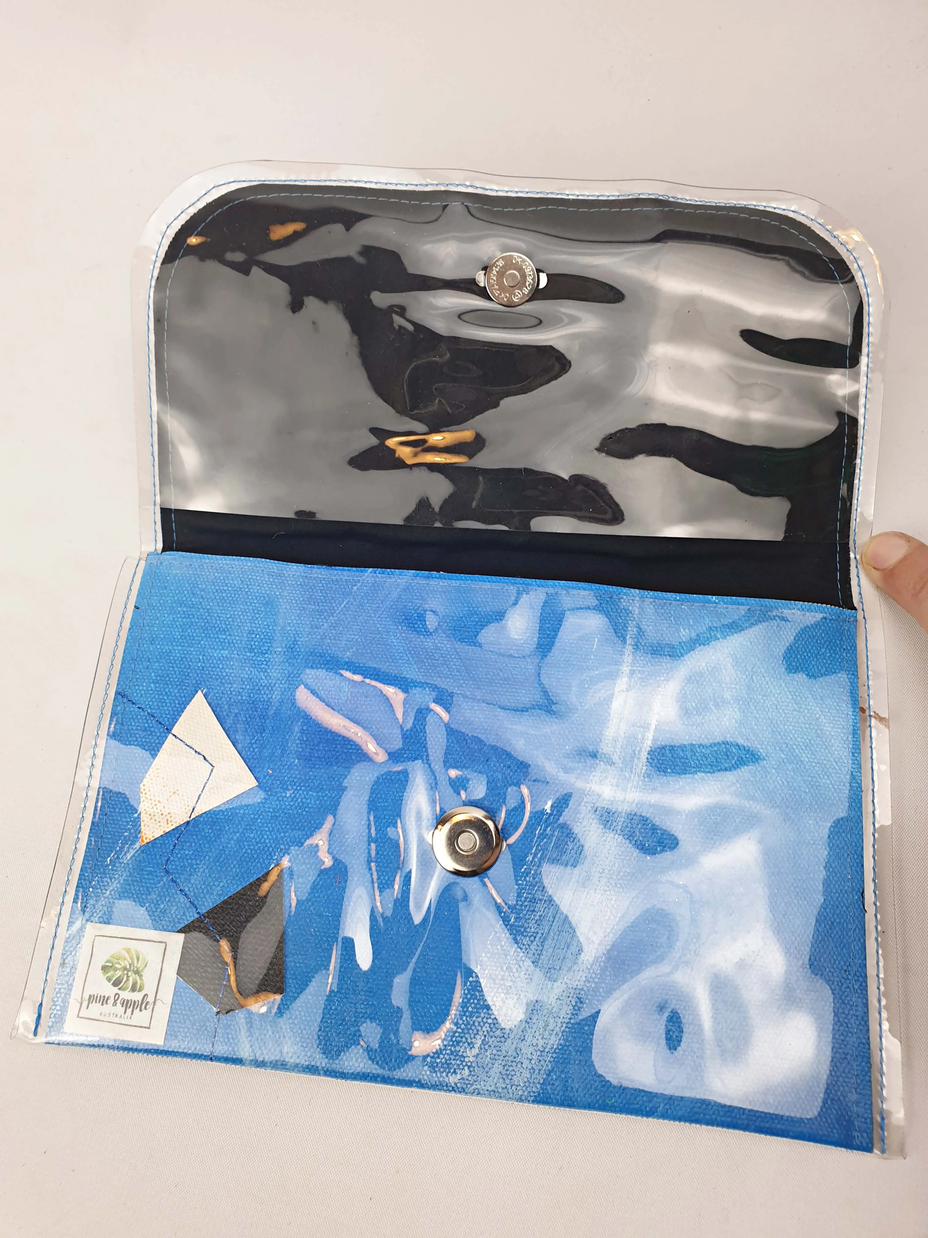 Pine & Apple blue plastic covered clutch