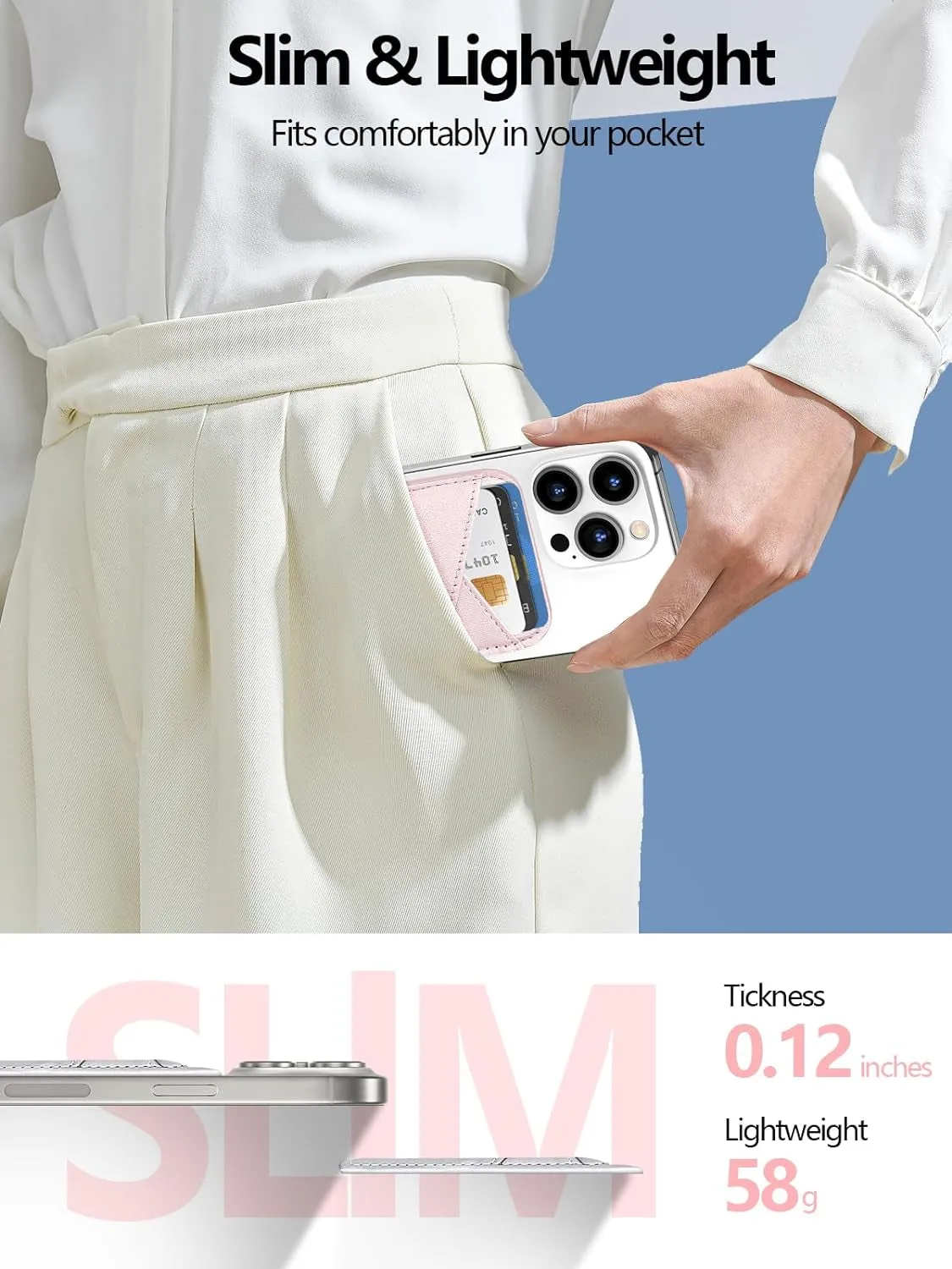 Pink MagSafe Wallet 0.12" Invisible Ultra-Thin Magnetic Phone Wallet