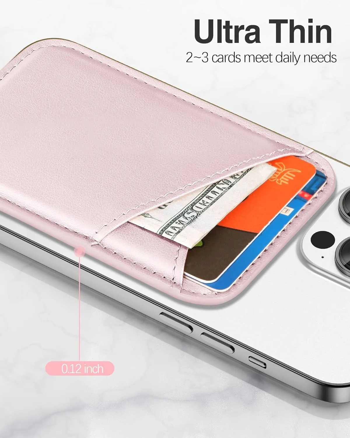 Pink MagSafe Wallet 0.12" Invisible Ultra-Thin Magnetic Phone Wallet
