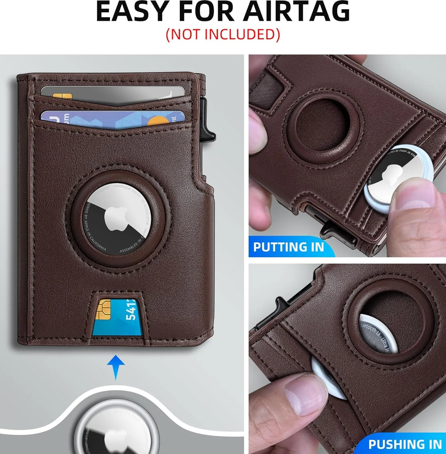 Pop-Up Wallet for Men with Money Clip & Airtag Holder