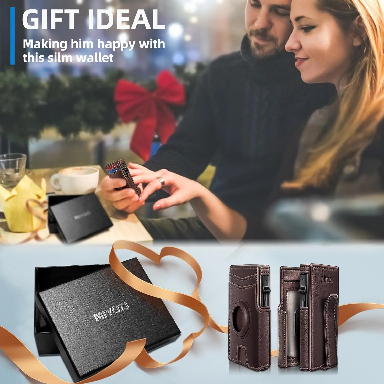 Pop-Up Wallet for Men with Money Clip & Airtag Holder