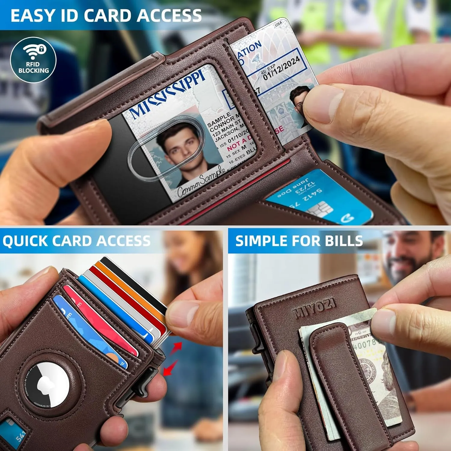 Pop-Up Wallet for Men with Money Clip & Airtag Holder