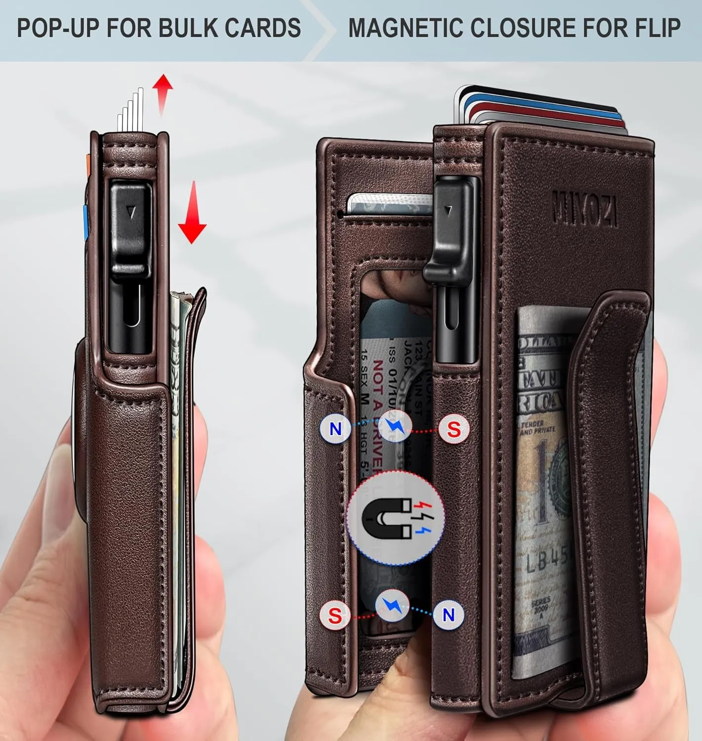 Pop-Up Wallet for Men with Money Clip & Airtag Holder