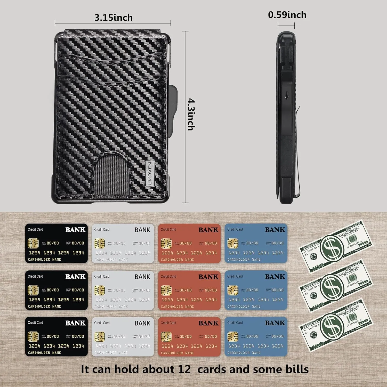 RFID Blocking Bifold Aluminum Wallet For Men Money Clip Inside