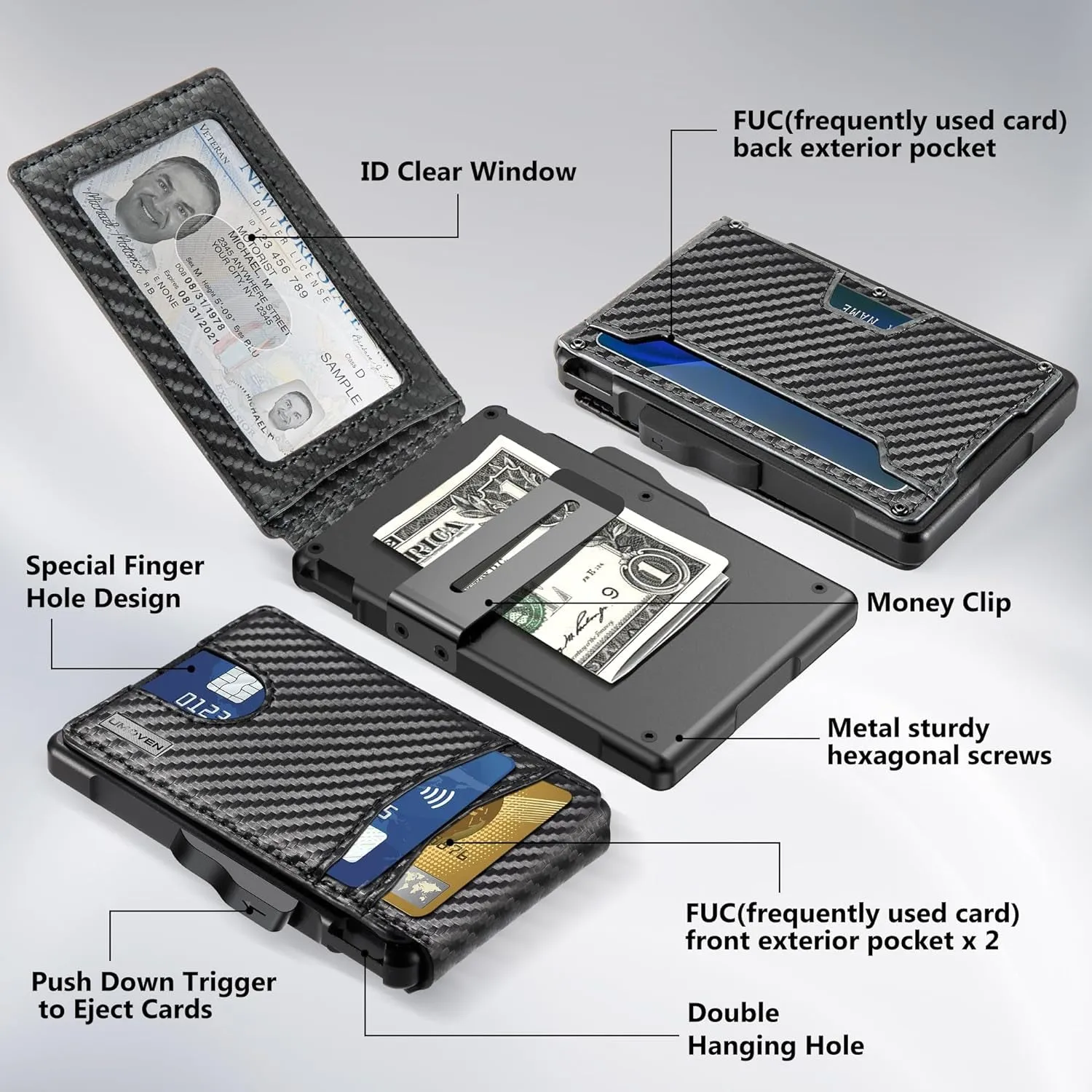 RFID Blocking Bifold Aluminum Wallet For Men Money Clip Inside