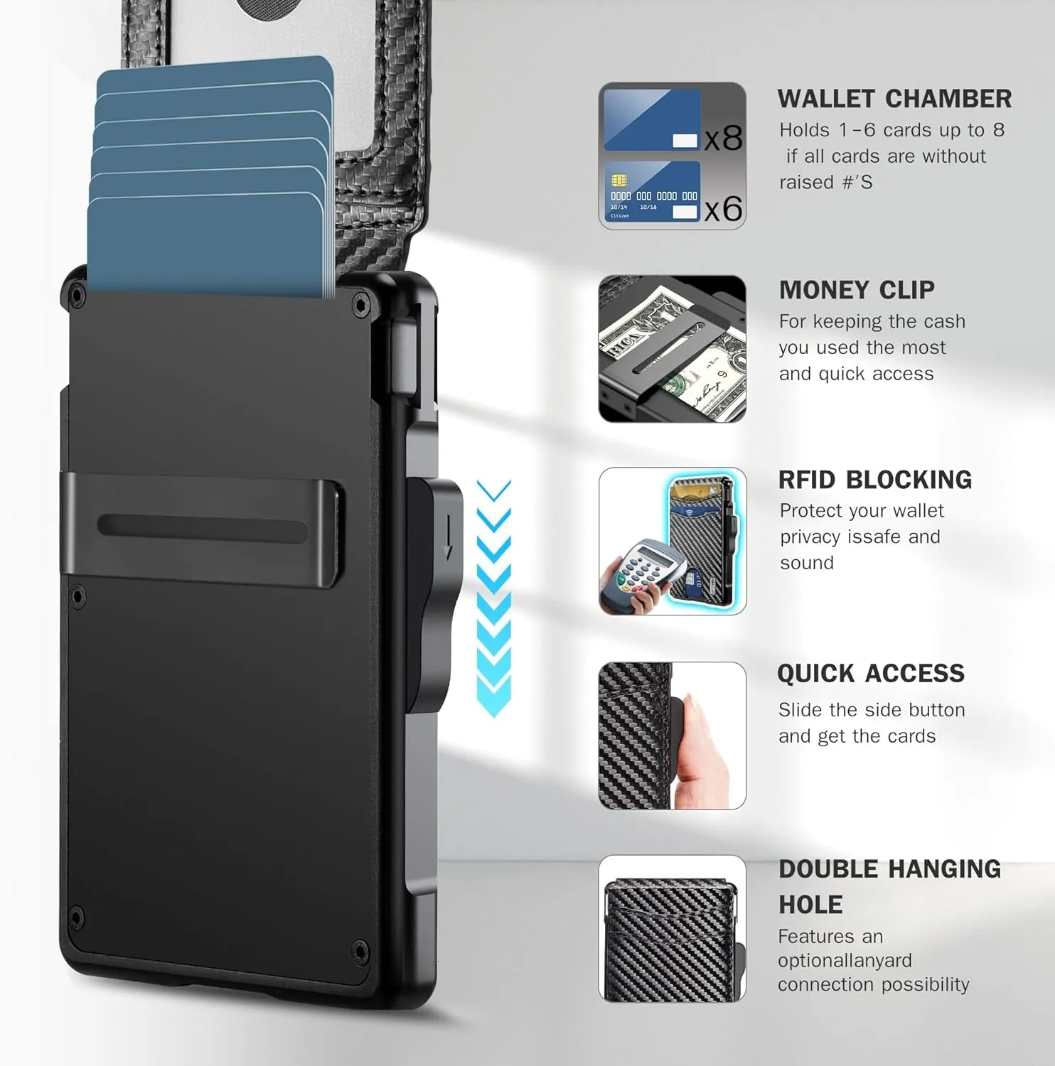 RFID Blocking Bifold Aluminum Wallet For Men Money Clip Inside