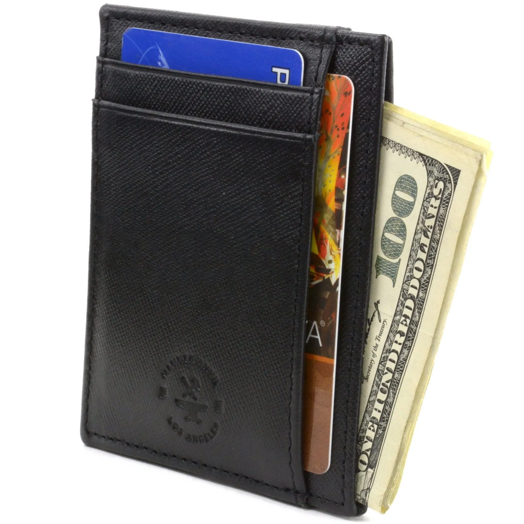 RFID Blocking Minimalist Front Pocket Wallet Card Case - Genuine Leather