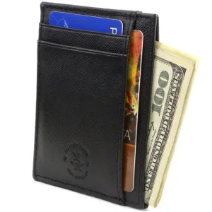 RFID Blocking Minimalist Front Pocket Wallet Card Case - Genuine Leather