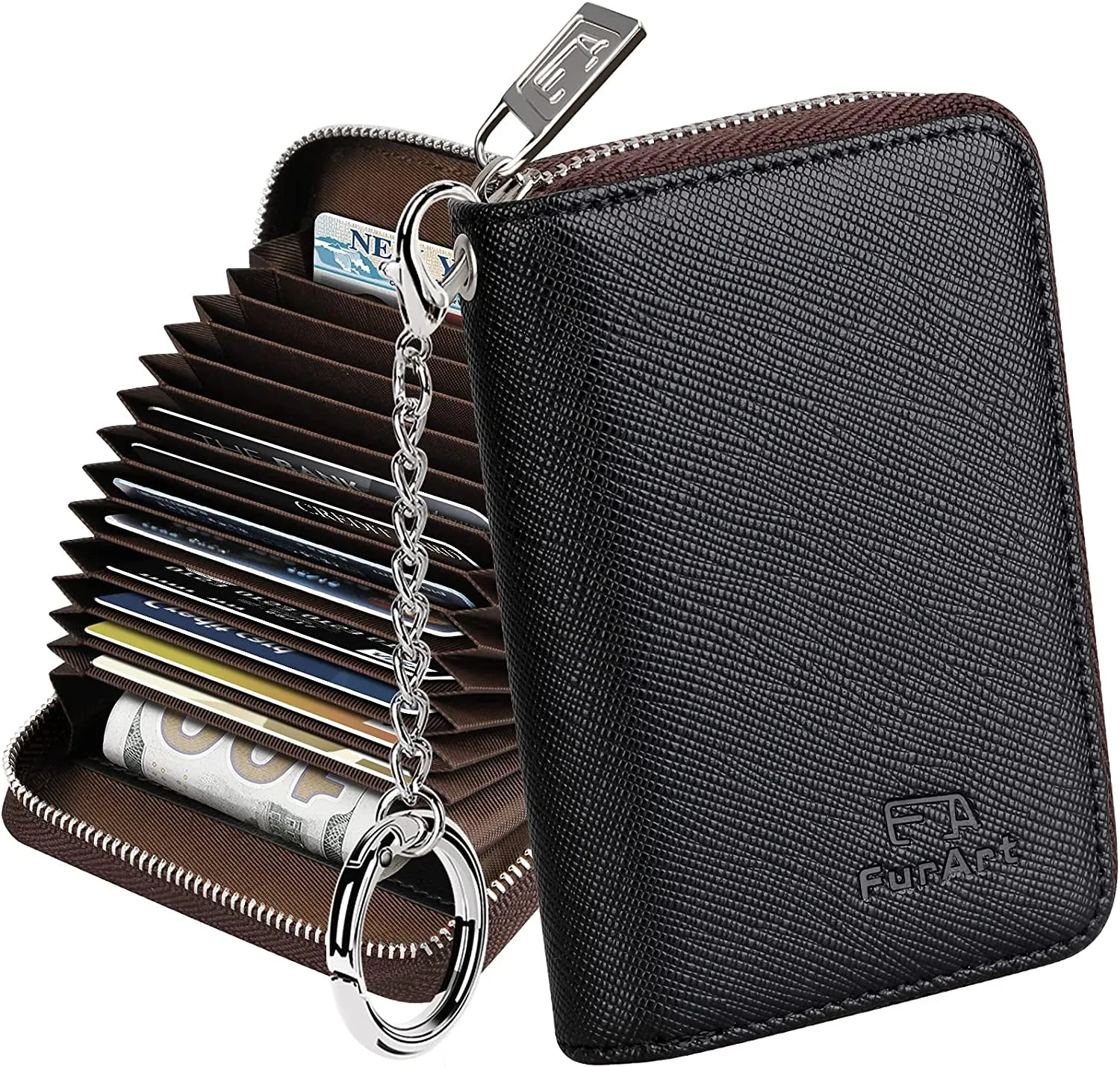 RFID Blocking Zipper Card Cases Holder KeyChain Wallet