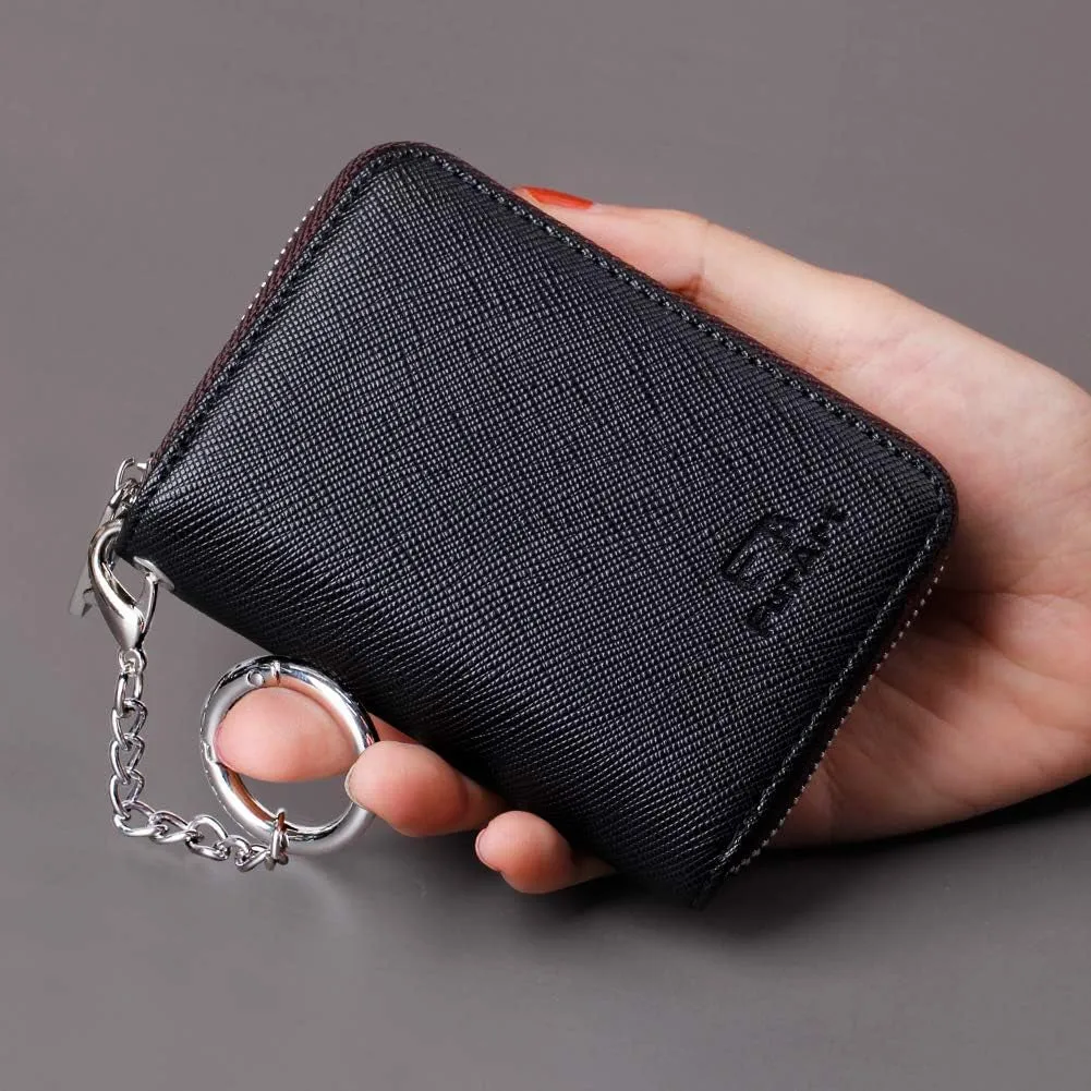 RFID Blocking Zipper Card Cases Holder KeyChain Wallet