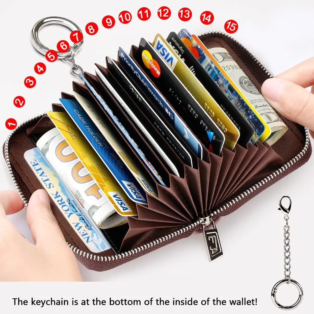RFID Blocking Zipper Card Cases Holder KeyChain Wallet