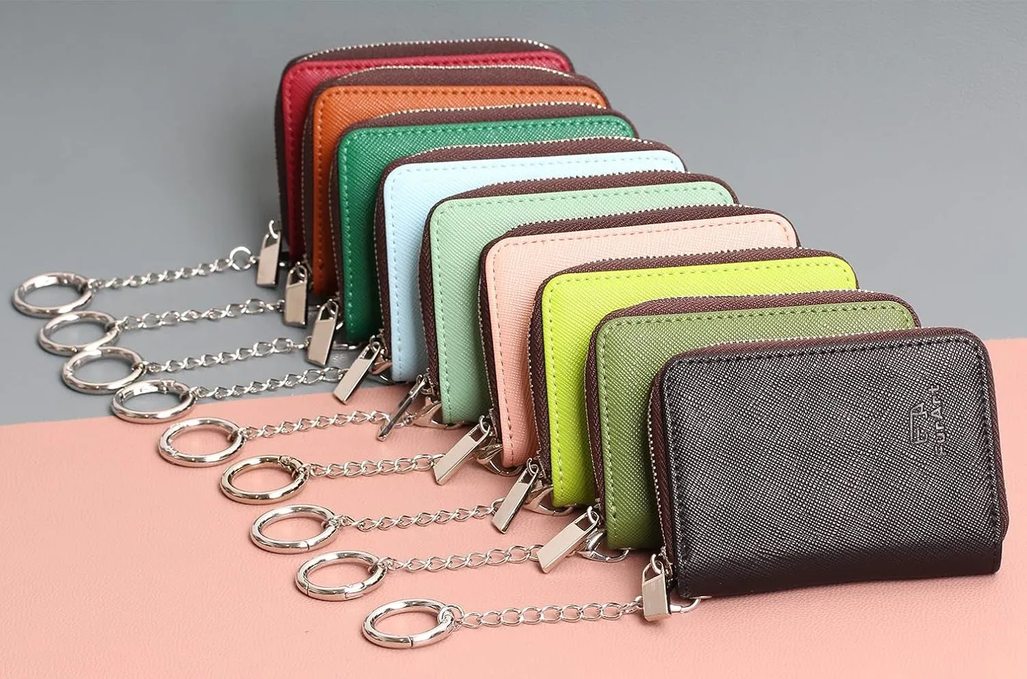 RFID Blocking Zipper Card Cases Holder KeyChain Wallet